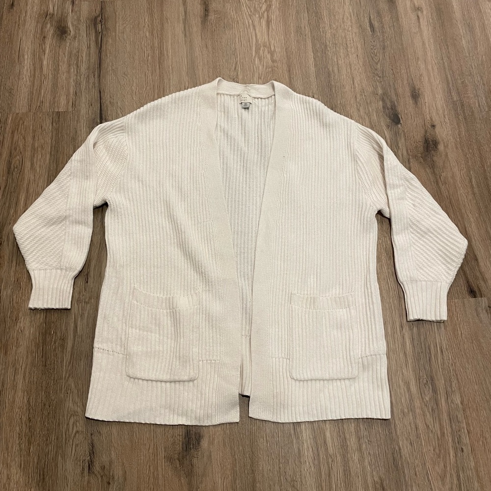 A New Day Womens Open Front Long Sleeve Knit Pocket Cardigan White(XS).